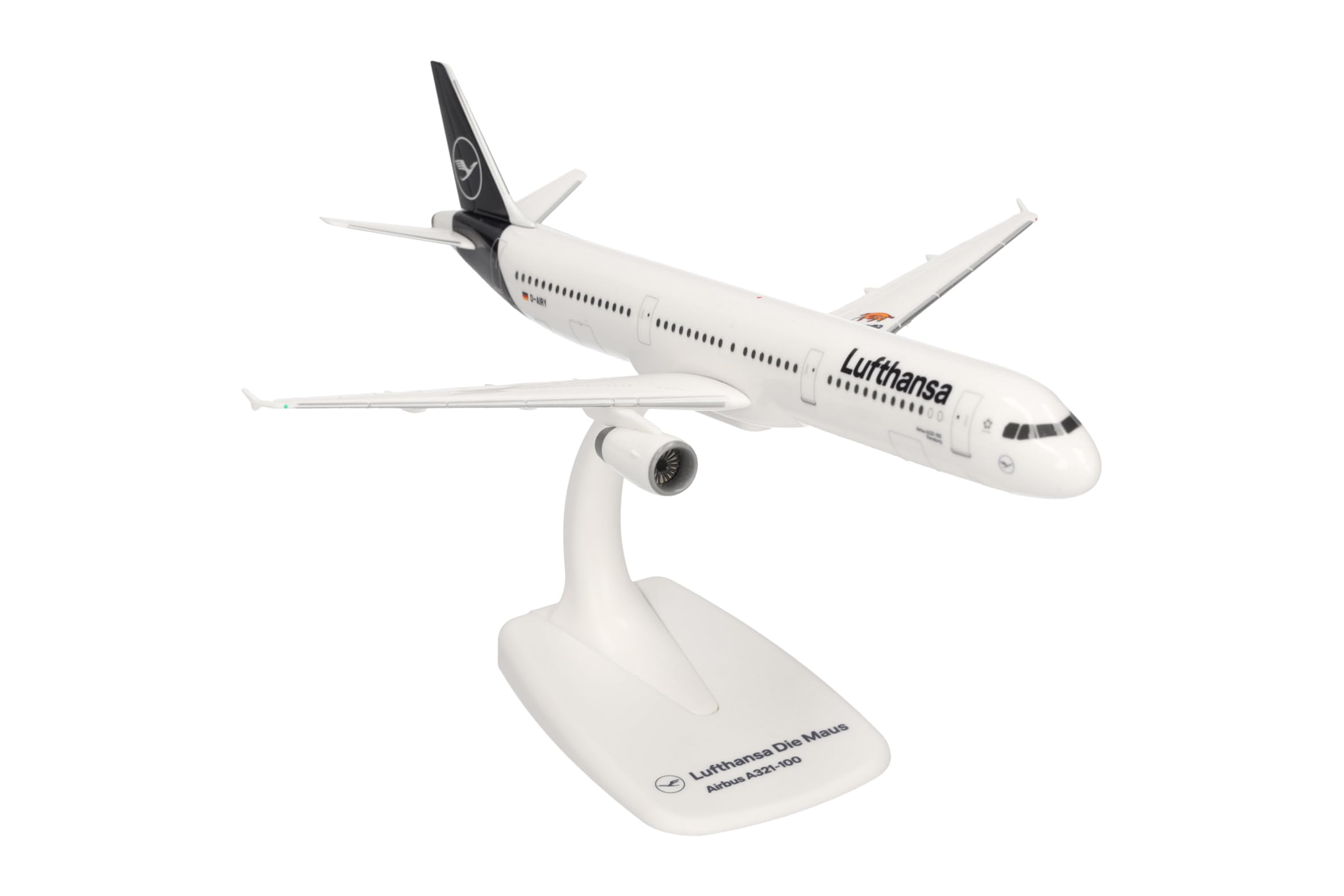 Herpa Snap-Fit Modellflugzeug Lufthansa Airbus A321, „Die Maus“, Miniatur im Maßstab 1:200, Sammlerstück, Modell mit Standfuß, Kunststoff