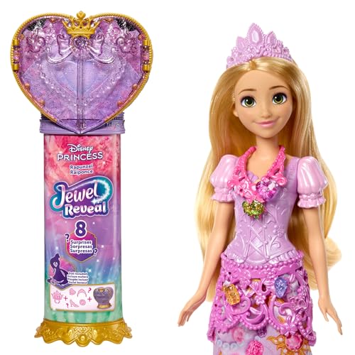 Mattel Disney Princess Rapunzel Fashion Doll & Accessories with 8 Surprises Including Heart Gem Box Ring for Child & 9 Play Pieces Inspired by Movie JLK28