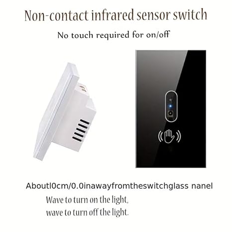 US Wall Light Switch Infrared IR Sensor No Need Touch AC100-240V Motion Sensor Wall Switch Electrical Power On Off Lamp, Motion Activated Infrared Switches Requires Neutral Wire (US Black)