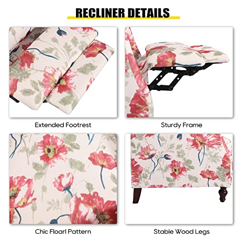 Consofa Upholstered Wingback Recliner Chair, Traditional Push Back Recliner With Padded Seat, Wingback Fabric Recliner Chair, Mid Century Modern Recliner Chair For Living Room (2,Red Floral) #TOP3