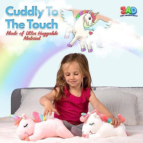 Just Amazing Deals Unicorn Stuffed Animals Set Of Two (2) Plushies, 12 Inch, Big Cuddly Soft Cute Pink White Rainbow Lovable Alicorn Birthday Gifts Pillows Toys For Girls #TOP3