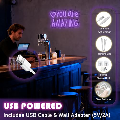 Image of You Are Amazing Neon Sign,Classroom Teen Room Wall decorations | Silicone Light Strips, Acrylic Sheets,USB Interface,Size: 13.6 in* 8.4 in,Wall Decorations in Classrooms and Teengirls' Rooms