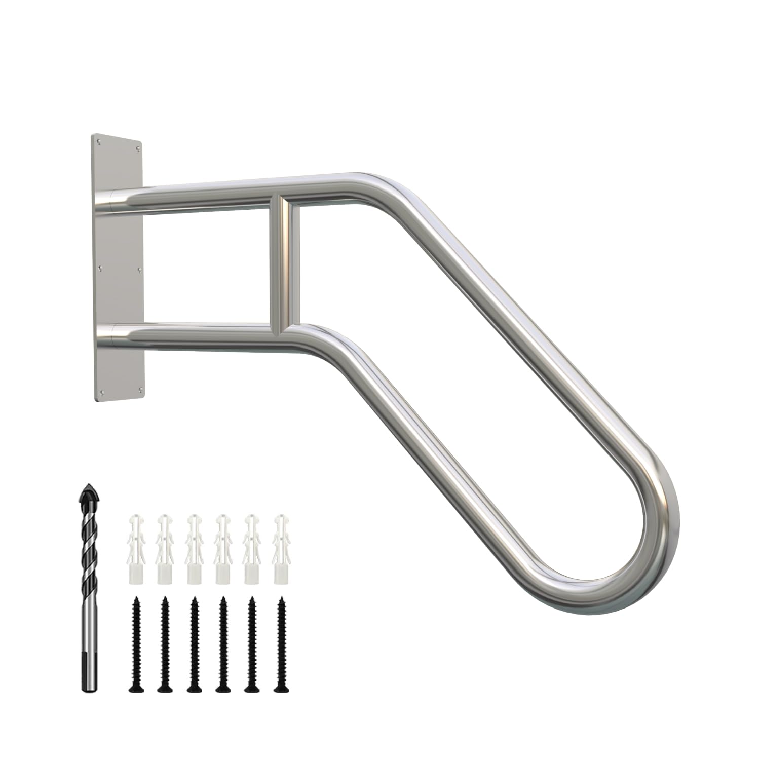 60cm U-förmiger Handlauf Edelstahl, Handlauf Treppe für 1 bis 3 Stufen, Edelstahl Treppengeländer für Garten, Garage, Veranda, Innen und Außen (3,2 cm Rohr)