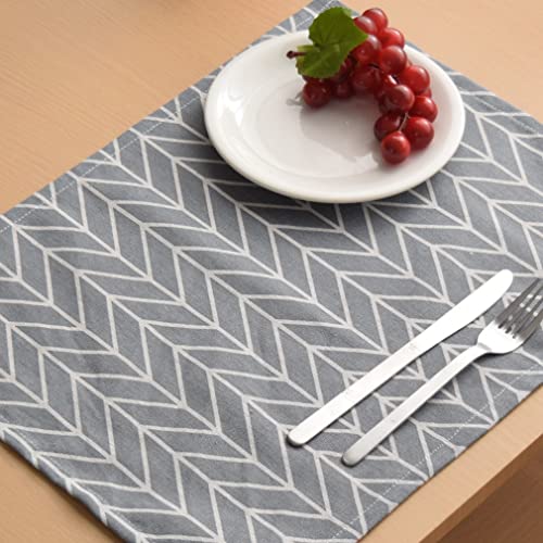 StorePocket ランチョンマット おしゃれ 洗える 綿混生地 和柄 単品 約35×45cm 矢羽柄 グレー 麻混風 北欧 シンプル テーブルマット 食卓 メール便 矢羽