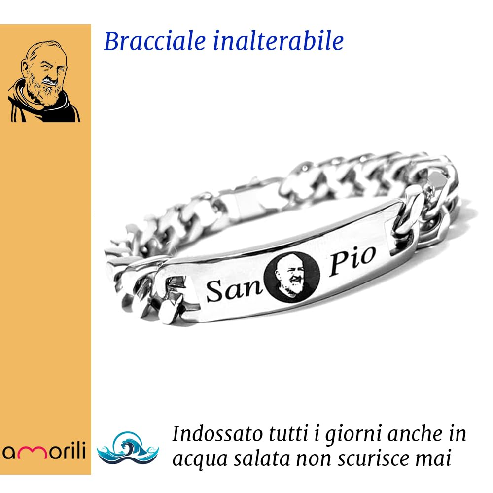 Bracciale Uomo San Padre Pio in Acciaio Inox | Gioiello Religioso Elegante e Resistente | Braccialetto Spirituale di Fede e Protezione | Ispirato a San Pio da Pietrelcina bcc2943