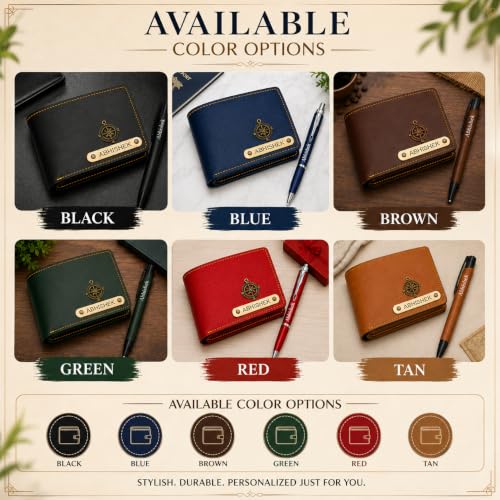 Image of Personalized Men's Wallet with Name & Metal Pen | Customized Slim Stylish Wallet with Charm | Gift for Men, Husband, Boyfriend, Father, Brother | Birthday, Anniversary, Teachers (Blue)