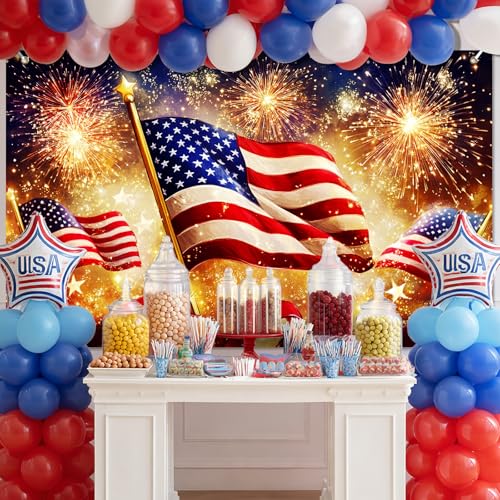 Image of BlissYard 4th of July Banner 71 x 43 Inches Large Patriotic Backdrop American Flag Red White Blue Fireworks Decorations for Outdoor Yard Party,Independence Day Memorial Day Decorations