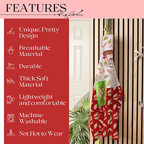 VITA ELEGANTE Waterproof Apron for Women with Large Pocket for Cooking & Baking - Oil and Stain Repellent - Seasoned with Love design in Red