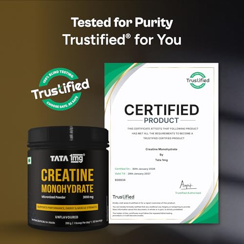 Image of TATA 1MG Creatine Monohydrate | 100% Pure, Micronized | No Additives, No Preservatives | Zero Calories | Boosts Strength, Power & Recovery | Fast Absorption | Unflavoured,250gm