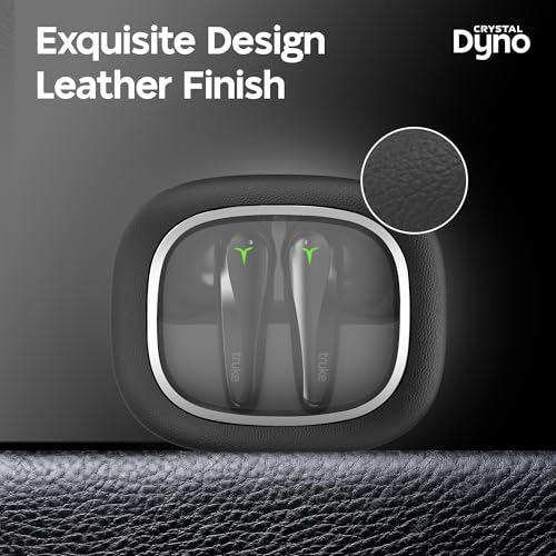 Image of truke Crystal Dyno Leather Finish True Wireless in Ear Earbuds w /Spatial Audio, 70H Battery Fast Charge Ear Buds, 13mm Driver HiFi Sound TWS, 40ms Ultra Low Latency, 4Mics ENC- RavenBlack