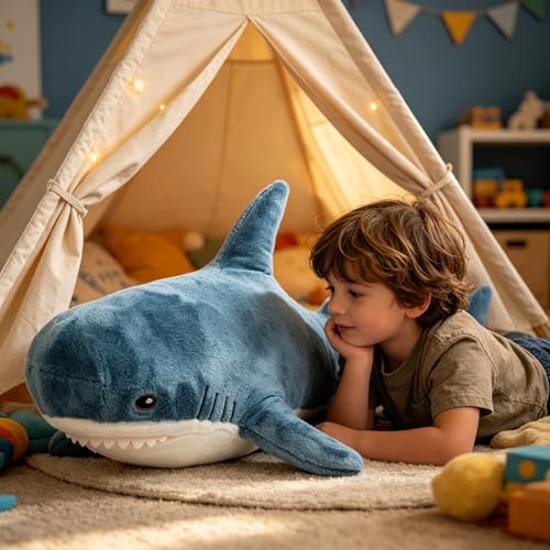 Image of Djungelskog Giant Shark Stuffed Animal, Shark Plush, Shark Stuffed Animal, Shark Pillow for Home Room Decor- Ideal Gift for Kid Boy,Girl&Girlfriend (100cm /39.3inch)