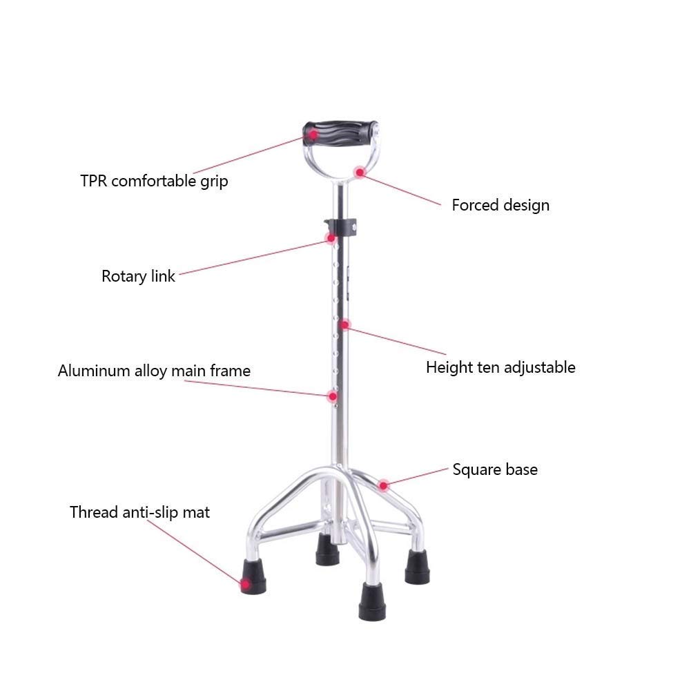 Bastón de Cuatro Patas, bastón telescópico, bastón retráctil de aleación de Aluminio portátil, hemiplejía de accidente cerebrovascular, Ayuda para Caminar para Ancianos, muletas Times