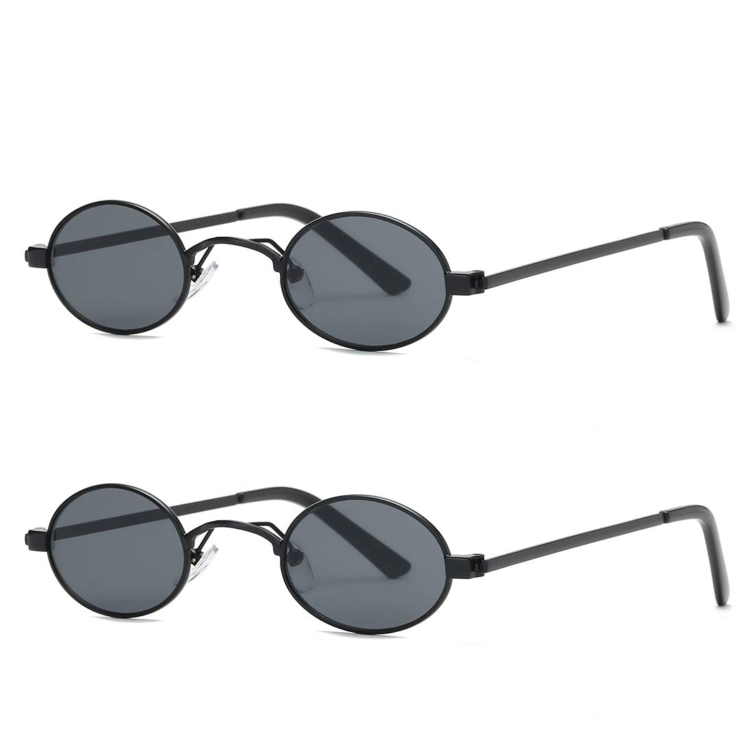 kimorn Sunglasses Small Round Metal Frame Oval Candy Colors Unisex Sun Glasses K0577 (2 Pack/Black Frame Grey Lens)
