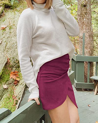 Image of MANGOPOP Women's Asymmetric Basic High Waist A-line Mini Pencil Skirt (A2 Wine Red （Asymmetrical）, XX-Large)