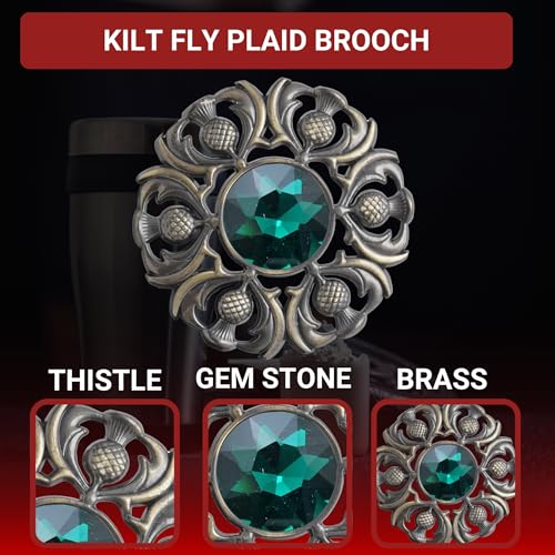 Image of Luxurious Scottish Kilt Fly Plaid Brooch - Premium Thistle Design Adorned with Sparkling Stones, Handcrafted Tartan Sash Pin, Luxurious Accessory for Women's Highland Dress