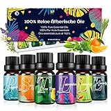 Ätherische Öle Set Diffuser Duftöl - 100% Naturrein Aroma Diffuser Aromatherapie Öl Aromaöl Duftöle - 6x10ml Essential Oils - Pfefferminze, Süße Orange, Teebaum, Lavendel, Zitronengras, Eukalyptus