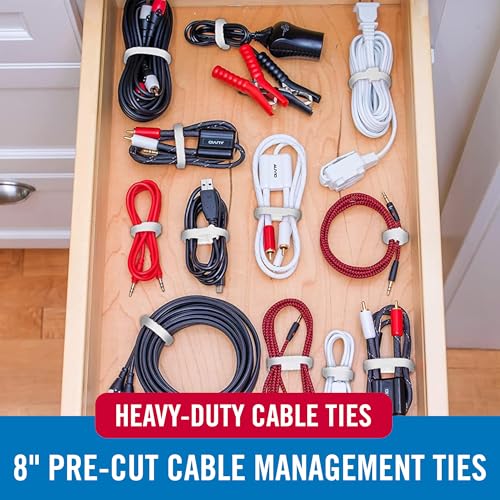 Image of VELCRO Brand White Cable Ties Heavy Duty | 60Pc Bulk Pack | 8 x 1 /2 inch ONE-WRAP Straps | Strong Reusable Wire Management | Cord Bundling for Home Office and Data Centers (Packaging May Vary)