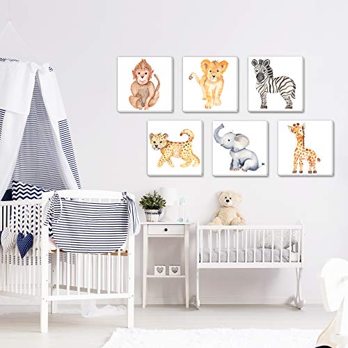 TEXTURE-OF-DREAMS-Watercolor-Cute-Baby-Africa-Jungle-Animals-Print-on-Canvas-Wall-Art-Lion-Monkey-Elephant-Giraffe-Leopard-Zebra-Safari-Wild-Animals-Nursery-Boy-Room-Decor-6-Pack-10-x-10