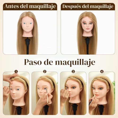 Muñeca para peluquería con soporte para practicar recogidos en casa 5