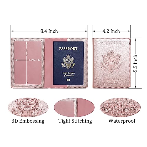 Huadinke Passport And Vaccine Card Holder Combo, Upgraded Passport Holder With Vaccine Card Slot, Leather Passport Wallet Cover, Travel Accessories For Women Men, Rose Gold #TOP2