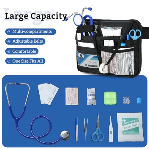 ProCase Krankenschwester Tasche, Utility Medizinische Krankenpflege Gürteltasche Nurse Accessories Organizer für Stethoskope und Medizinische Versorgung -L, Schwarz