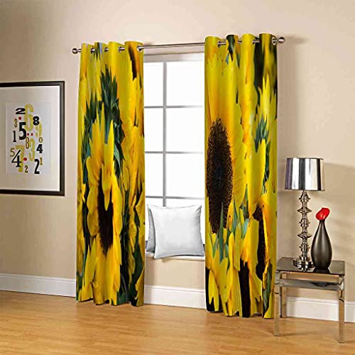 Rideaux à oeillets 100% polyester motif tournesol 3D de haute qualité