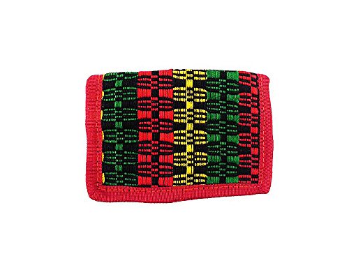 Mia Jewel Shop Rasta Woven Striped Slim Soft Trifold Wallet Coin Purse with Card Slots - Womens Unisex Fashion Handmade Bags Boho Travel Accessories (Red)