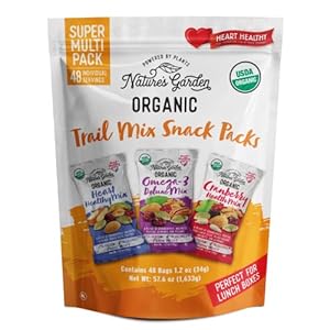 Nature’s Garden Organic Trail Mix Snack Packs – Trail Mix Variety, Energy Boosting, Heart Healthy, Omega-3 Rich, Cranberries, Pumpkin Seeds, Individual Packs, Family – 1.2 Oz Bags (48 Individual Servings)
