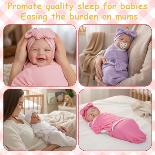 Image of Ramede 6-Pack Preemie Baby Swaddle Blankets with Hats, Breathable 100% Cotton Baby Swaddles, Suitable for Preemie Babies and Newborns, Soft Cotton, Adjustable(Rosette,Light Color)