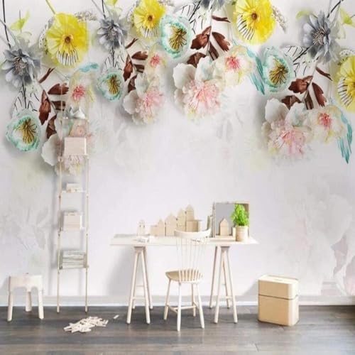 Papel pintado pared premium con textura de seda y diseño floral tridimensional 2