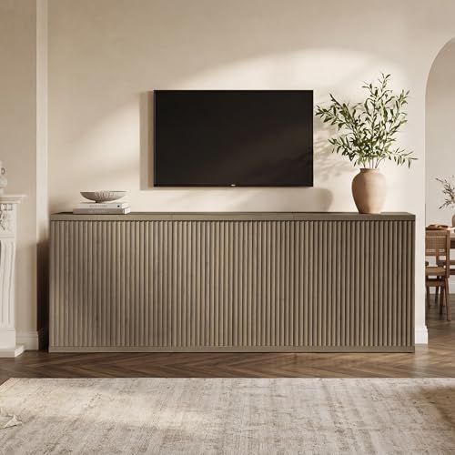 Image of SICOTAS Buffet Cabinet with Storage Accent Sideboard Modern Credenza with Doors & Shelves Fluted Media Console Mid Century Coffee Bar Table for Living Room Kitchen Dining Room Hallway (1PCS)