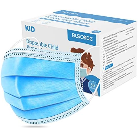 BLScode Disposable Kids Face Protective Masks, 3-Layer Facial Cover Masks with Elastic Ear Loops, Comfortable Universal Design for Kids Children School Daily Use (Pack of 50) Cover