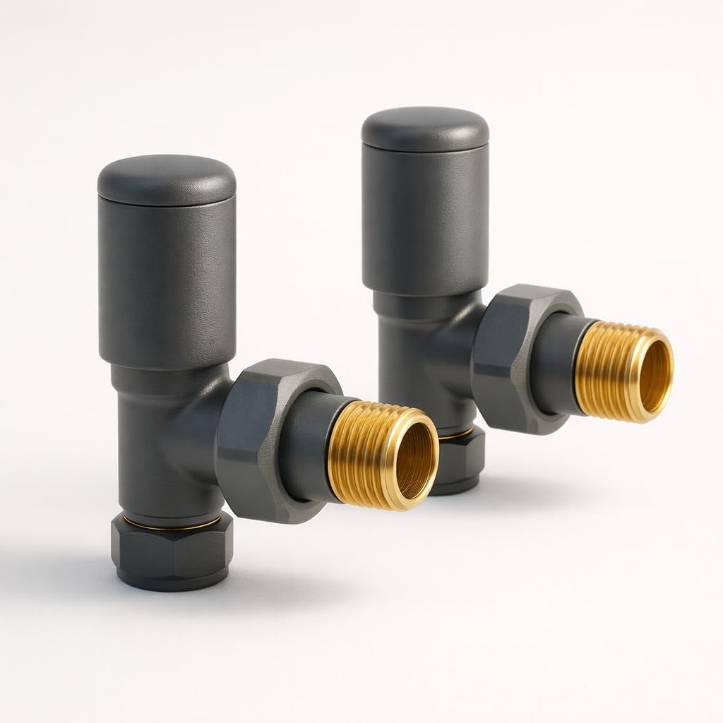 Kartell K-Rad Straight Modern Radiator Valve 15mm – Anthracite Grey - for Radiators & Towel Rails (2)