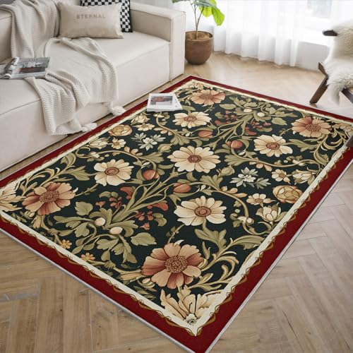 Tapis d'espace vert forêt et crème 60x100cm au motif vintage bloom raffiné - 5