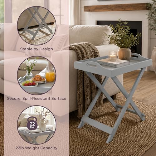 Image of Lavish Home Folding TV Tray Table - Contemporary Side Table with Removable Tray Top for Food Serving, Meals, or Decor in Living Room, Bedroom, or Home Office (Gray)