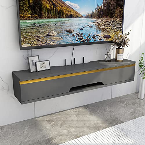 Soporte de pared para TV, centro de entretenimiento plano gris de 90 cm, estante Mdern para TV y multimedia Strage, elegante montaje en pared, diseño que ahorra espacio.