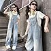 Girls Baggy Denim Overalls Distressed Sleeveless Wide Leg Adjustable Cargo Jeans Bib Overall Teens Fashion School Jumpsuit
