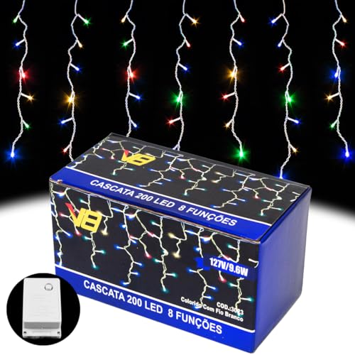 Pisca Pisca Cascata 200 LED 8 Funções 5 Metros 110v Decoração Natal (Azul)