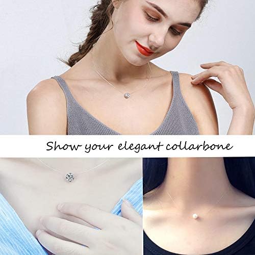 MILACOLATO 5Pcs Clear Fishing Line Necklace Solitaire Dazzling Zircon Clear Pearl Choker Necklace 4 519C5PfC1CL. AC