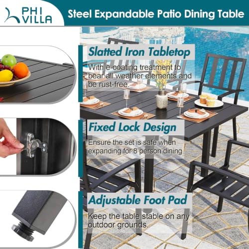 Image of PHI VILLA 9 Pcs Patio Table and Chairs Set w /Expandable Table