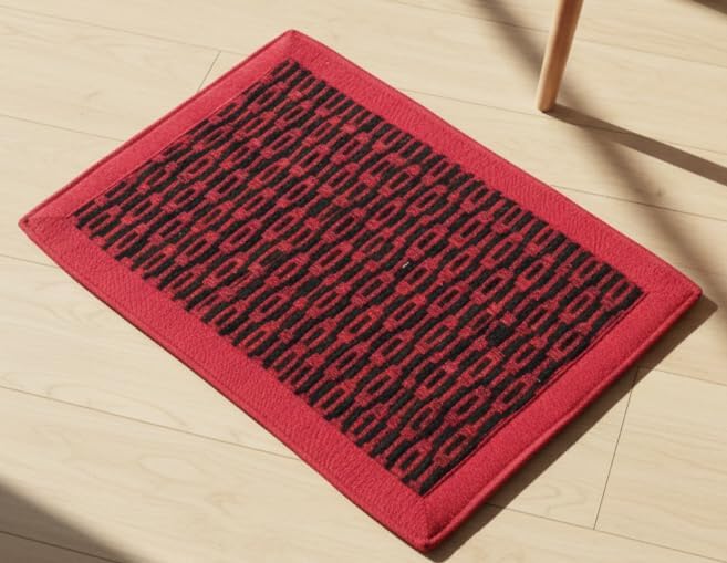 BAH- Reversible Cotton Floor Mat for Living Room, Bedroom & Entryway | Soft Absorbent Door Mat | Durable Everyday Use Rug | 16x24 Inch | 1 Piece Set. (Red)