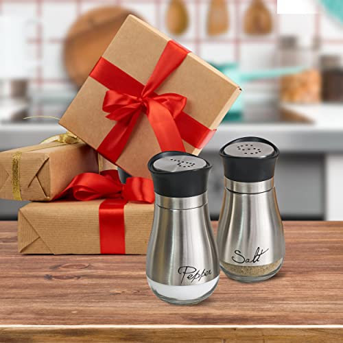 Image of Lonffery Salt and Pepper Shakers Set, Salt Containers for Gifts, Kitchen Decor with Stainless Steel and Glass Bottle, Set of 2