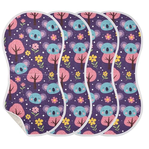 J JOYSAY Koala Flowers Tree Purple Baby Burp Cloths for Boys Girls Large 22''x11'' Cotton 4 Layer Fabric Drool Cloths for Girl one sizex4