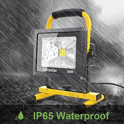 Ustellar 2400LM 30W LED Work Light (200W Equivalent), Waterproof Portable LED Flood Lights, Job Site Lighting with Stand for Construction Site, Workshop, 16ft/5M Cord with Plug, 6000K Daylight White