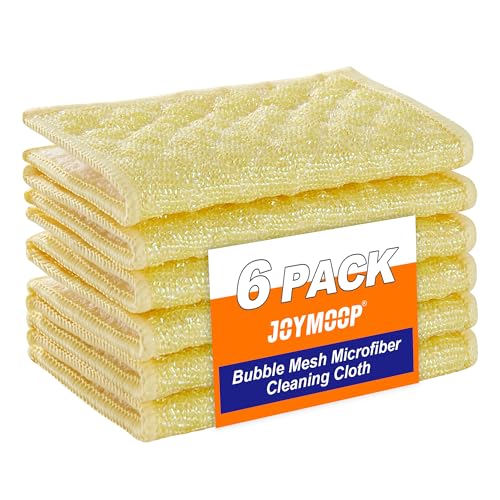 Image of JOYMOOP Bubble Mesh Microfiber Cleaning Cloth, Reusable Non-Scratch Cleaning Rags, Dual-Sided Dish Cloths, Multipurpose Dish Rags for Dishwashing, Kitchen, Stainless Steel-6 Packs, Yellow