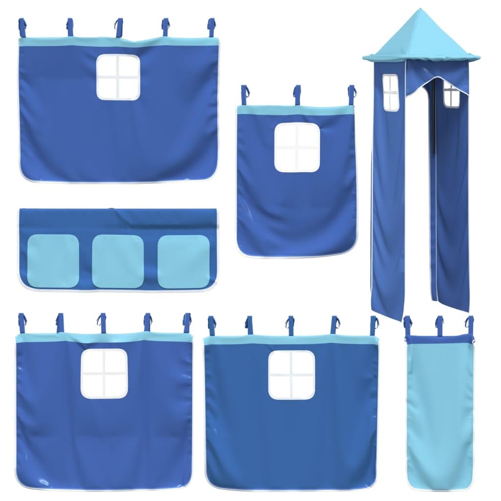 vidaXL Vorhänge Set für Hochbett Spielbett Kinderbett, Bettvorhang mit Turm, Blau Polyester