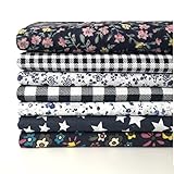 Quilting Fabric, Misscrafts 7pcs 50 x 50cm Cotton Blending Textile Craft Fabric Bundle Fat Quarter Patchwork Pre-Cut Quilt Squares for DIY Sewing Scrapbooking Dot Floral Pattern (Navy Blue)