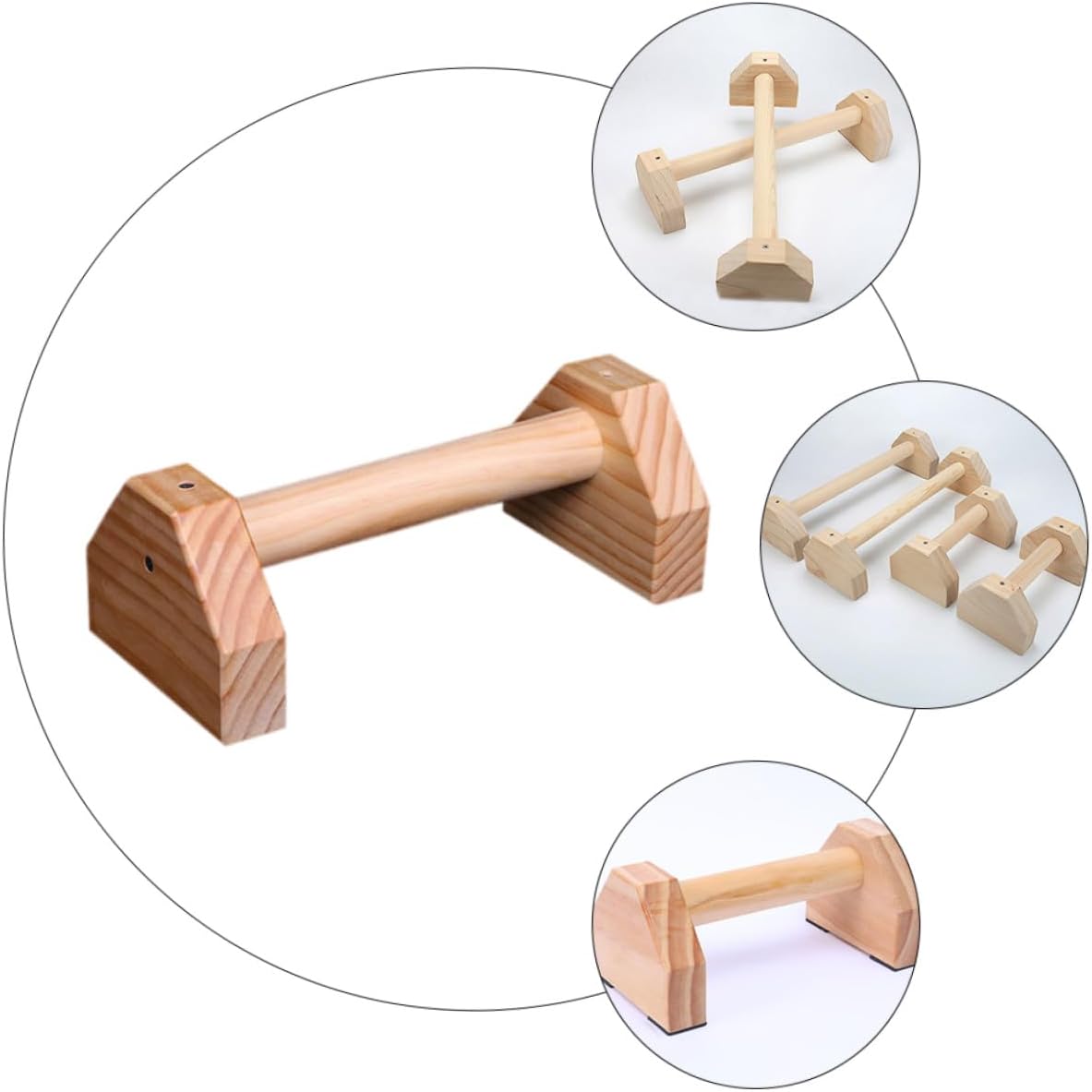 Mikinona Portable Pine Wood Push-up Bars Push-up Stands for Home Fitness Training Balance and Strength Workout Equipment for Chest Triceps and Shoulders