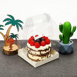 10Pcs Transparent Cake Box with Handle,Clear Cake Gift Box,Crystal Small Cake Boxes,Clear Square Plastic Baking Boxes with Lids,Cupcake Boxes Cake Display Boxes Bakery Packaging Box for Dessert 4inch