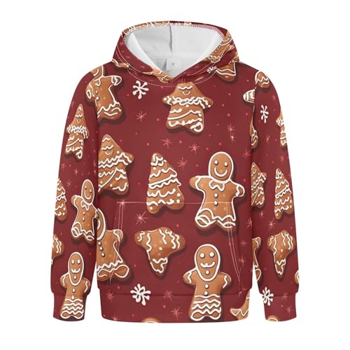 Kids Hoodies Sweaters Christmas Gingerbread Man Hooded Sweatshirts with Big Pockets for Boys Girls B0400410